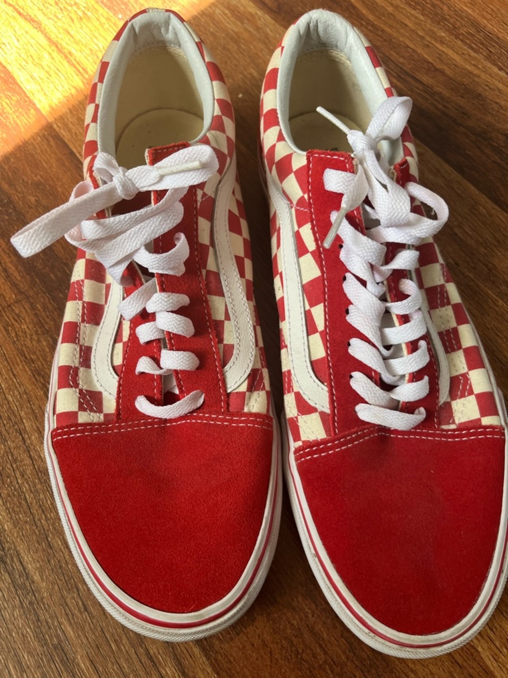 Vans Checkerboard Old Skool Sneakers in Red & White